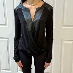 BCBG Mazazaria Faux Leather Trim Shirt